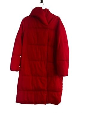 Old Navy Red Long Puffer Coat with Hood